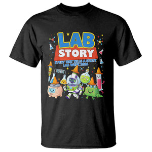 Lab Story Every Test Tells a Story Lab Week 2026 T Shirt Science Characters Lab Techs Medical Laboratory TS02 Black Print Your Wear