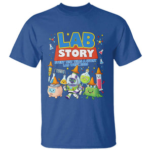 Lab Story Every Test Tells a Story Lab Week 2026 T Shirt Science Characters Lab Techs Medical Laboratory TS02 Royal Blue Print Your Wear