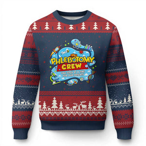 Phlebotomy Crew Lab Week 2026 Ugly Christmas Sweater One Stick At A Time Funny Phlebotomist Healthcare Lab TS02 Navy Red Print Your Wear