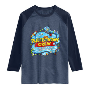 Phlebotomy Crew Lab Week 2026 Raglan Shirt One Stick At A Time Funny Phlebotomist Healthcare Lab TS02 Heather Denim Navy Print Your Wear