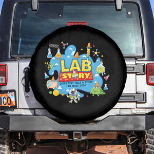 Lab Story Lab Week 2026 Celebration Spare Tire Cover Every Test Tells a Story Medical Lab Tech Appreciation Gift TS02 No hole Black Print Your Wear