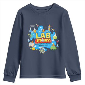 Lab Story Lab Week 2026 Celebration Youth Sweatshirt Every Test Tells a Story Medical Lab Tech Appreciation Gift TS02 Navy Print Your Wear