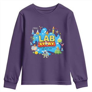 Lab Story Lab Week 2026 Celebration Youth Sweatshirt Every Test Tells a Story Medical Lab Tech Appreciation Gift TS02 Purple Print Your Wear