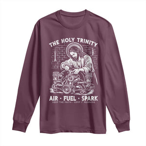 Funny Mechanic Jesus Holy Trinity Air Fuel Spark Long Sleeve Shirt Christian Car Lover Humor Gift for Gearheads TS02 Maroon Print Your Wear
