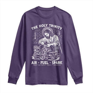 Funny Mechanic Jesus Holy Trinity Air Fuel Spark Long Sleeve Shirt Christian Car Lover Humor Gift for Gearheads TS02 Purple Print Your Wear