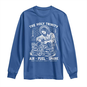 Funny Mechanic Jesus Holy Trinity Air Fuel Spark Long Sleeve Shirt Christian Car Lover Humor Gift for Gearheads TS02 Royal Blue Print Your Wear