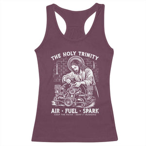 Funny Mechanic Jesus Holy Trinity Air Fuel Spark Racerback Tank Top Christian Car Lover Humor Gift for Gearheads TS02 Maroon Print Your Wear