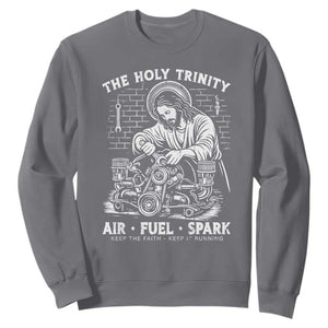 Funny Mechanic Jesus Holy Trinity Air Fuel Spark Sweatshirt Christian Car Lover Humor Gift for Gearheads TS02 Charcoal Print Your Wear
