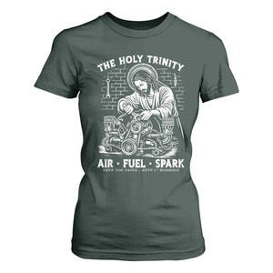 Funny Mechanic Jesus Holy Trinity Air Fuel Spark T Shirt For Women Christian Car Lover Humor Gift for Gearheads TS02 Dark Forest Green Print Your Wear