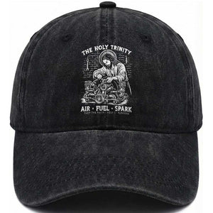 Funny Mechanic Jesus Holy Trinity Air Fuel Spark Washed Cotton Baseball Cap Christian Car Lover Humor Gift for Gearheads