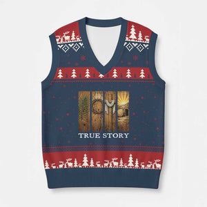 Christian Easter True Story Resurrection Scene Vintage V-Neck Knit Sweater Vest Faith Based Jesus Empty Tomb Gift for Believers TS02 Navy Red Print Your Wear