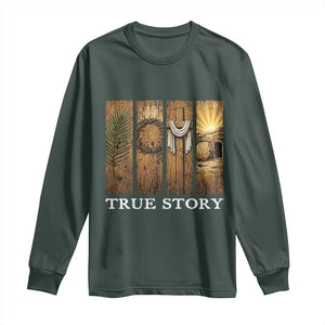 Christian Easter True Story Resurrection Scene Vintage Long Sleeve Shirt Faith Based Jesus Empty Tomb Gift for Believers TS02 Dark Forest Green Print Your Wear