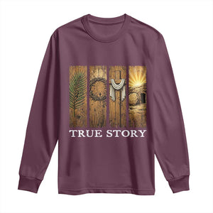 Christian Easter True Story Resurrection Scene Vintage Long Sleeve Shirt Faith Based Jesus Empty Tomb Gift for Believers TS02 Maroon Print Your Wear