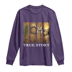 Christian Easter True Story Resurrection Scene Vintage Long Sleeve Shirt Faith Based Jesus Empty Tomb Gift for Believers TS02 Purple Print Your Wear