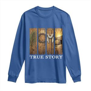 Christian Easter True Story Resurrection Scene Vintage Long Sleeve Shirt Faith Based Jesus Empty Tomb Gift for Believers TS02 Royal Blue Print Your Wear