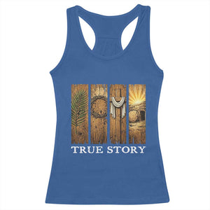 Christian Easter True Story Resurrection Scene Vintage Racerback Tank Top Faith Based Jesus Empty Tomb Gift for Believers TS02 Royal Blue Print Your Wear