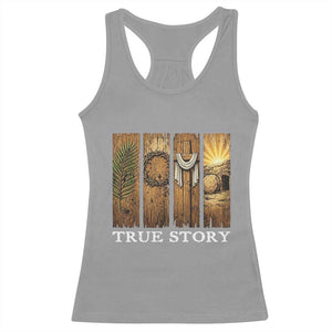 Christian Easter True Story Resurrection Scene Vintage Racerback Tank Top Faith Based Jesus Empty Tomb Gift for Believers TS02 Sport Gray Print Your Wear