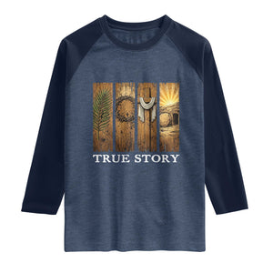 Christian Easter True Story Resurrection Scene Vintage Raglan Shirt Faith Based Jesus Empty Tomb Gift for Believers TS02 Heather Denim Navy Print Your Wear