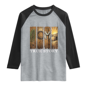 Christian Easter True Story Resurrection Scene Vintage Raglan Shirt Faith Based Jesus Empty Tomb Gift for Believers TS02 Heather Gray Black Print Your Wear
