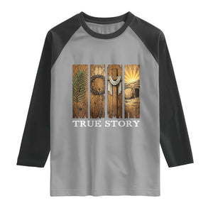 Christian Easter True Story Resurrection Scene Vintage Raglan Shirt Faith Based Jesus Empty Tomb Gift for Believers TS02 Sport Gray Black Print Your Wear
