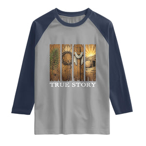Christian Easter True Story Resurrection Scene Vintage Raglan Shirt Faith Based Jesus Empty Tomb Gift for Believers TS02 Sport Gray Navy Print Your Wear