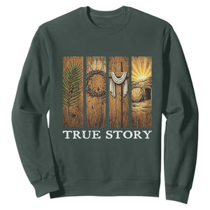 Christian Easter True Story Resurrection Scene Vintage Sweatshirt Faith Based Jesus Empty Tomb Gift for Believers TS02 Dark Forest Green Print Your Wear