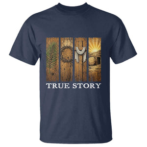 Christian Easter True Story Resurrection Scene Vintage T Shirt Faith Based Jesus Empty Tomb Gift for Believers TS02 Navy Print Your Wear