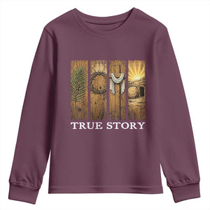 Christian Easter True Story Resurrection Scene Vintage Youth Sweatshirt Faith Based Jesus Empty Tomb Gift for Believers TS02 Maroon Print Your Wear