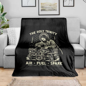 Funny Mechanic Jesus Holy Trinity Air Fuel Spark Vintage Throw Blanket Christian Car Lover Humor Gift for Gearheads TS02 Print Your Wear