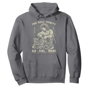 Funny Mechanic Jesus Holy Trinity Air Fuel Spark Vintage Hoodie Christian Car Lover Humor Gift for Gearheads TS02 Charcoal Print Your Wear