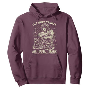 Funny Mechanic Jesus Holy Trinity Air Fuel Spark Vintage Hoodie Christian Car Lover Humor Gift for Gearheads TS02 Maroon Print Your Wear