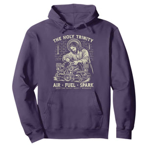 Funny Mechanic Jesus Holy Trinity Air Fuel Spark Vintage Hoodie Christian Car Lover Humor Gift for Gearheads TS02 Purple Print Your Wear