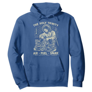Funny Mechanic Jesus Holy Trinity Air Fuel Spark Vintage Hoodie Christian Car Lover Humor Gift for Gearheads TS02 Royal Blue Print Your Wear