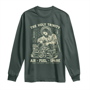 Funny Mechanic Jesus Holy Trinity Air Fuel Spark Vintage Long Sleeve Shirt Christian Car Lover Humor Gift for Gearheads TS02 Dark Forest Green Print Your Wear