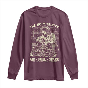 Funny Mechanic Jesus Holy Trinity Air Fuel Spark Vintage Long Sleeve Shirt Christian Car Lover Humor Gift for Gearheads TS02 Maroon Print Your Wear