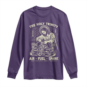 Funny Mechanic Jesus Holy Trinity Air Fuel Spark Vintage Long Sleeve Shirt Christian Car Lover Humor Gift for Gearheads TS02 Purple Print Your Wear