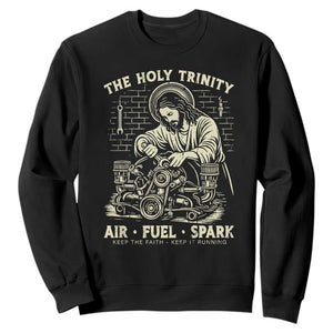Funny Mechanic Jesus Holy Trinity Air Fuel Spark Vintage Sweatshirt Christian Car Lover Humor Gift for Gearheads TS02 Black Print Your Wear