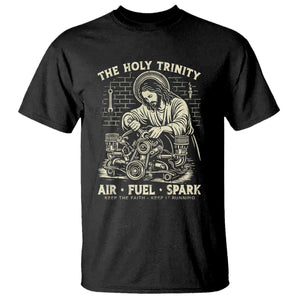 Funny Mechanic Jesus Holy Trinity Air Fuel Spark Vintage T Shirt Christian Car Lover Humor Gift for Gearheads TS02 Black Print Your Wear
