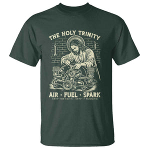 Funny Mechanic Jesus Holy Trinity Air Fuel Spark Vintage T Shirt Christian Car Lover Humor Gift for Gearheads TS02 Dark Forest Green Print Your Wear
