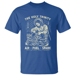 Funny Mechanic Jesus Holy Trinity Air Fuel Spark Vintage T Shirt Christian Car Lover Humor Gift for Gearheads TS02 Royal Blue Print Your Wear