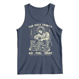 Funny Mechanic Jesus Holy Trinity Air Fuel Spark Vintage Tank Top Christian Car Lover Humor Gift for Gearheads TS02 Navy Print Your Wear