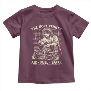 Funny Mechanic Jesus Holy Trinity Air Fuel Spark Vintage Toddler T Shirt Christian Car Lover Humor Gift for Gearheads TS02 Maroon Print Your Wear