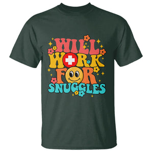 NICU Nurse T Shirt Will Work For Snuggles Labor & Delivery Life Retro Groovy TS02 Dark Forest Green Printyourwear