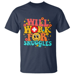 NICU Nurse T Shirt Will Work For Snuggles Labor & Delivery Life Retro Groovy TS02 Navy Printyourwear