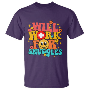NICU Nurse T Shirt Will Work For Snuggles Labor & Delivery Life Retro Groovy TS02 Purple Printyourwear