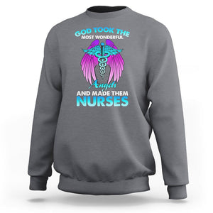 Proud Nurse Sweatshirt God Took The Most Wonderful Angels And Made Them Nurses Empowering Caregivers TS02 Charcoal Printyourwear