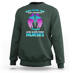 Proud Nurse Sweatshirt God Took The Most Wonderful Angels And Made Them Nurses Empowering Caregivers TS02 Dark Forest Green Printyourwear