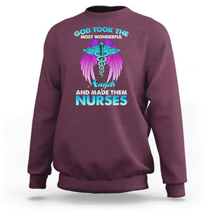 Proud Nurse Sweatshirt God Took The Most Wonderful Angels And Made Them Nurses Empowering Caregivers TS02 Maroon Printyourwear