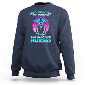 Proud Nurse Sweatshirt God Took The Most Wonderful Angels And Made Them Nurses Empowering Caregivers TS02 Navy Printyourwear