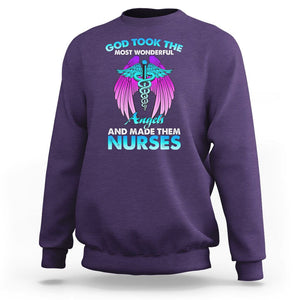 Proud Nurse Sweatshirt God Took The Most Wonderful Angels And Made Them Nurses Empowering Caregivers TS02 Purple Printyourwear